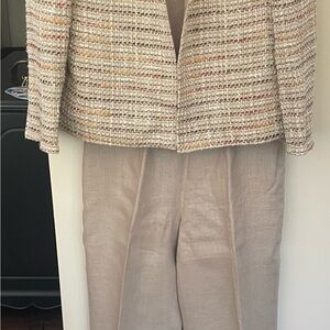 Kasper - 3 pc - Suit - EUC - worn once - 6P - Tweed jacket - linen pants&Top